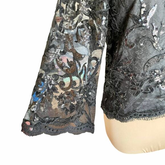 Cupcakes & Cashmere Black Lace Sequin Top MED Whimsygoth Evening Glamorous - Picture 7 of 10